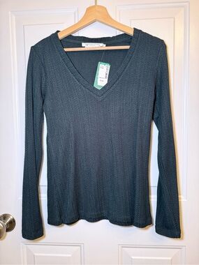 Simons Dark Teal V-Neck Long Sleeve Knit Top